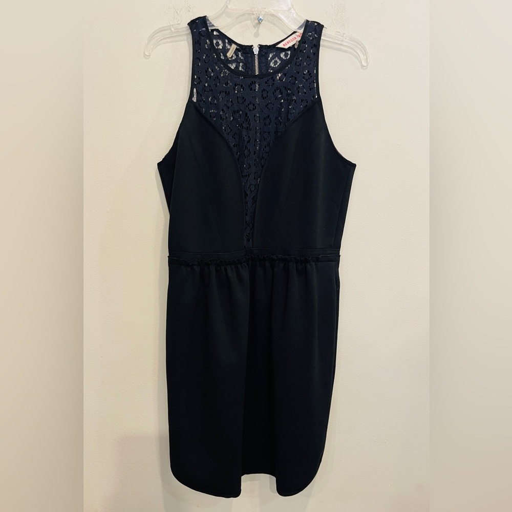 Rebecca Taylor Black Fit and Flare Lace Deep Neckline Dress